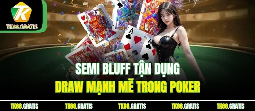 Poker Tk88 - Đỉnh Cao Bluff Khiến Đối Thủ Tâm Lý Lung Lay Semi bluff tận dụng draw mạnh mẽ trong Poker